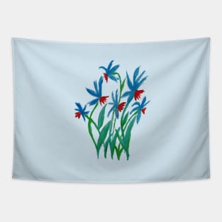 Hand painted watercolor floral blue and red flowers Tapestry