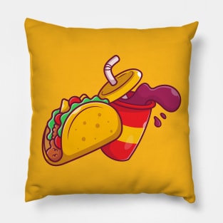 Taco With Soda Cartoon Pillow