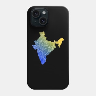 Colorful mandala art map of India with text in blue and yellow Phone Case