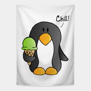 Chill! - Penguin with Mint Ice Cream Tapestry