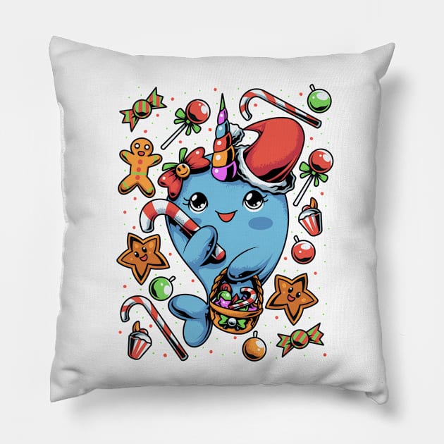 Narwhal Beach Christmas Cookies And Candy Pillow by BDAZ