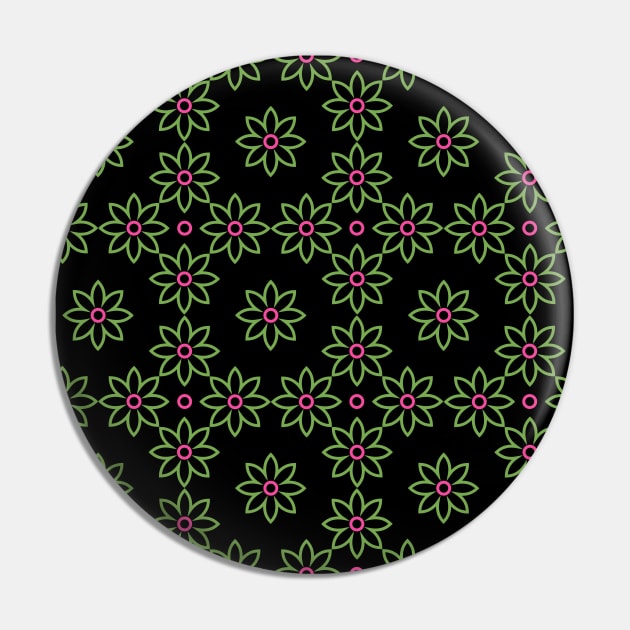 Green and pink flower pattern on vlack background, version 12 Pin by iulistration