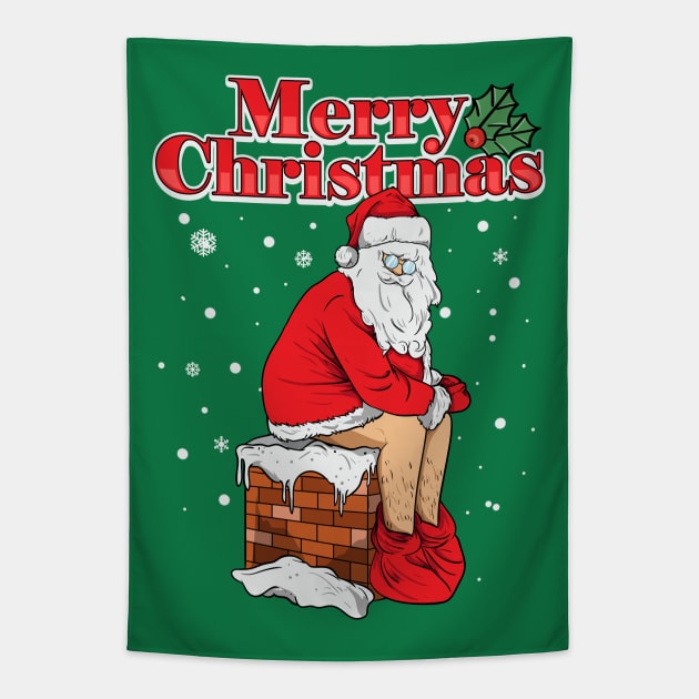 Merry Christmas Santa Clause Chimney Poop Tapestry by E