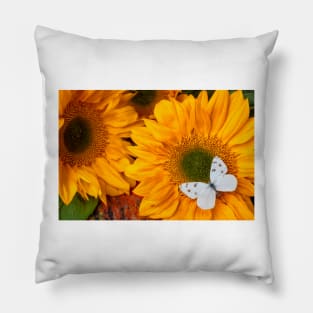 Beautiful White Butterfly On Sunflower Pillow