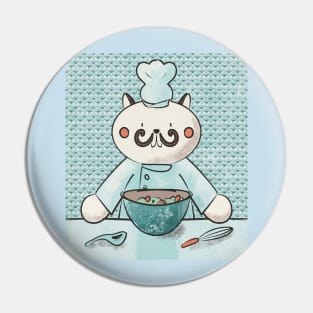 Cute Kawaii Cat Chef with a Mustache Pin