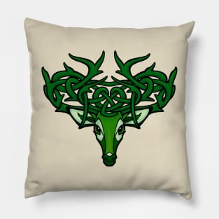 Celtic Deer with Knotted Antlers Green Pillow