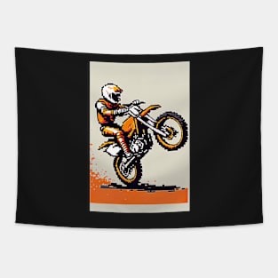 Dirt bike sweet wheelie - pixel art style orange and tan Tapestry