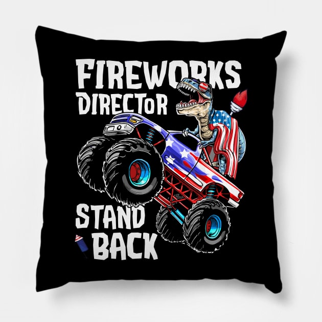 4th of July Fireworks Director T Rex Monster Truck Kids Boys Pillow by reginaturner