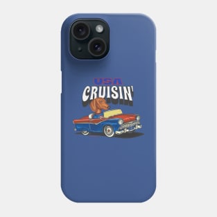 Humorous Funny and Cute Doxie Dachshund dog Cruising through the USA with a vintage car Phone Case