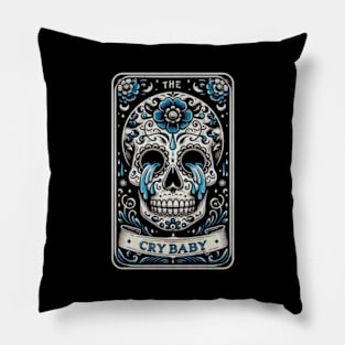 The Crybaby Skull Tarot Card Funny Sarcastic Gothic Occult Pillow