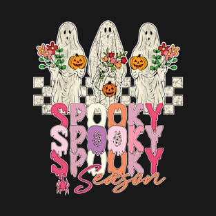 Groovy Vintage Floral Ghost Cute Halloween Spooky Season T-Shirt Spooky Season  2022 T-Shirt