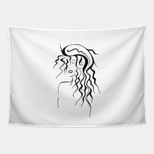 Black and white curly girl Tapestry