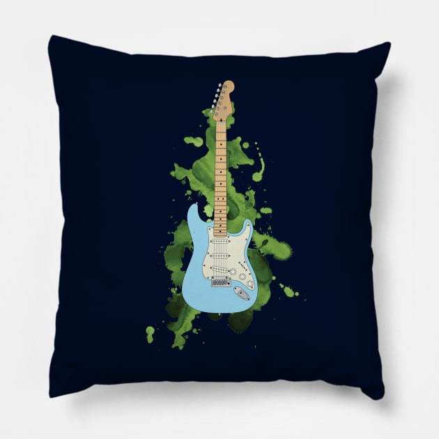 S-Style Electric Guitar Daphne Blue Color Pillow by nightsworthy