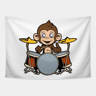 Cartoon monkey playing drums Tapestry