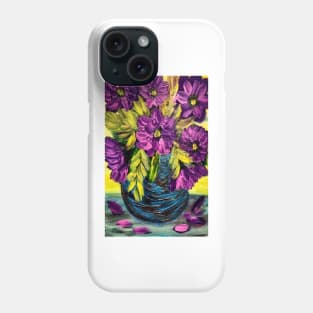 Bright purple flowers on a turquoise vintage vase Phone Case