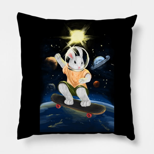 Rabbit, Skateboard, Skater, Space, Bunny, Halfpipe Pillow by Strohalm