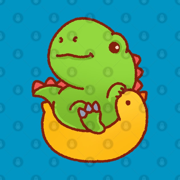 Cute dino on a yellow bird pool float by Tinyarts