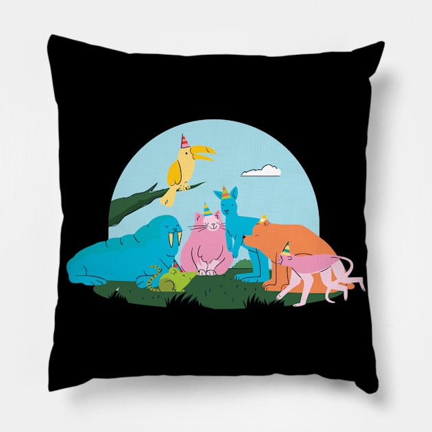 Cheerful Animal Party Pillow by JFDesign123