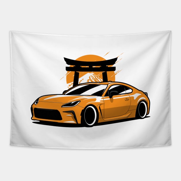 Yellow GR86 JDM Mountain Tapestry by KaroCars