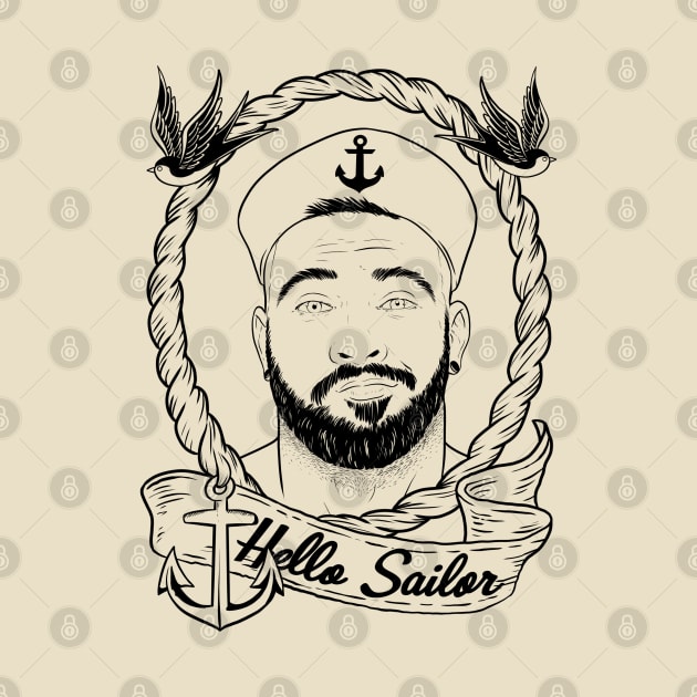 Hello Sailor Vintage - black lines by RobskiArt