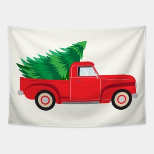 Christmas tree in a red truck Tapestry