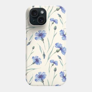 Botanical Floral Seamless pattern- delicate cornflowers Phone Case