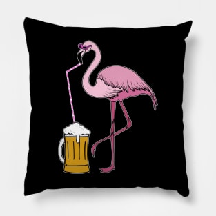 Flamingo drinking beer Funny Tropical Pillow