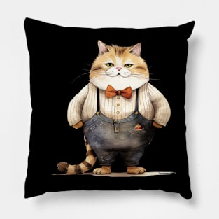 Whimsical Cute Cat wearing  a bow tie Pillow