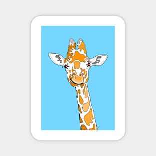 Giraffe Portrait On Blue Magnet