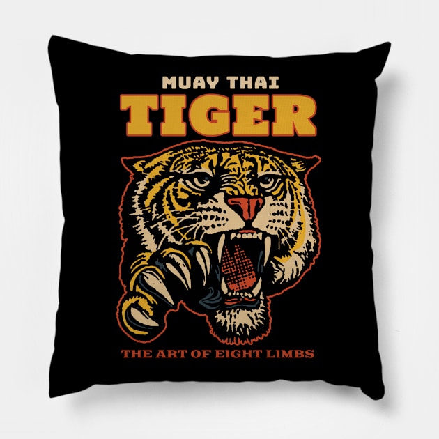 Muay Thai Tiger The Art of Eight Limbs Pillow by KewaleeTee