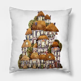 Whimsical Houses Abstract Pillow