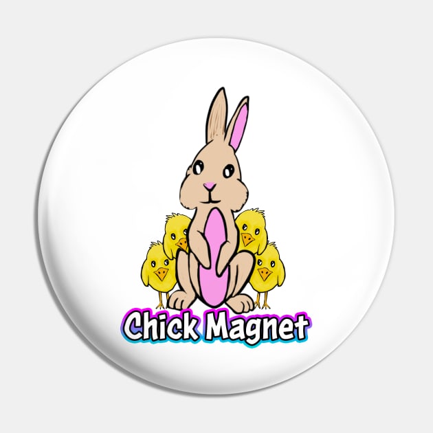 Bunny Chick Magnet White Pin by Shawnsonart