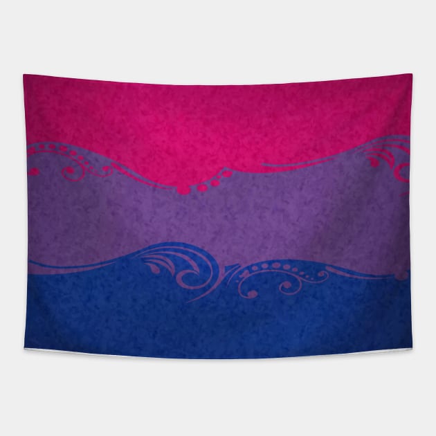 Fancy Swooped and Swirled Bisexual Pride Flag Background Tapestry by LiveLoudGraphics