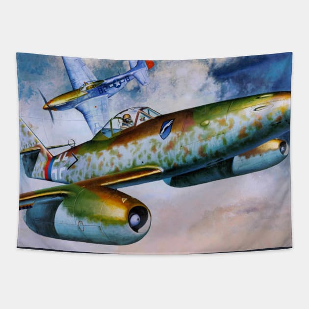 Me262 vs P51 Tapestry by Aircraft.Lover