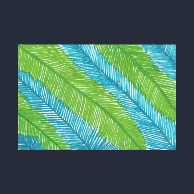 Blue and Green Palm Leaves Pattern by DanielleGensler