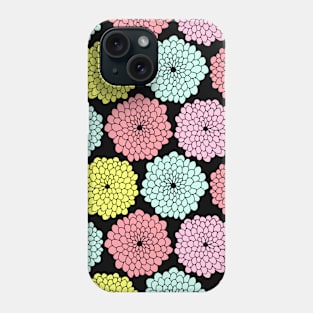 Pastel Flowers Print on Black Background Phone Case