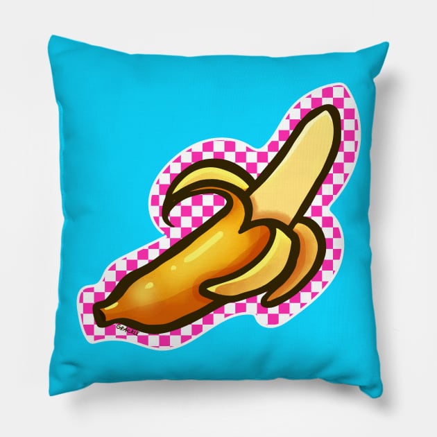 Pink Checkerboard Banana Pillow by Jan Grackle