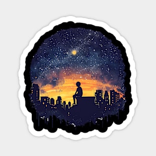 A silhouette of a person stargazing Magnet