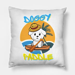 Cute furry Dog is paddling on a boat Pillow