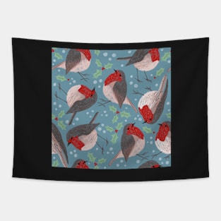 Robins Christmas blue Tapestry