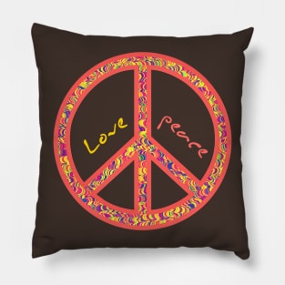 Peace and lovel, colorful and groovy hippie sign Pillow