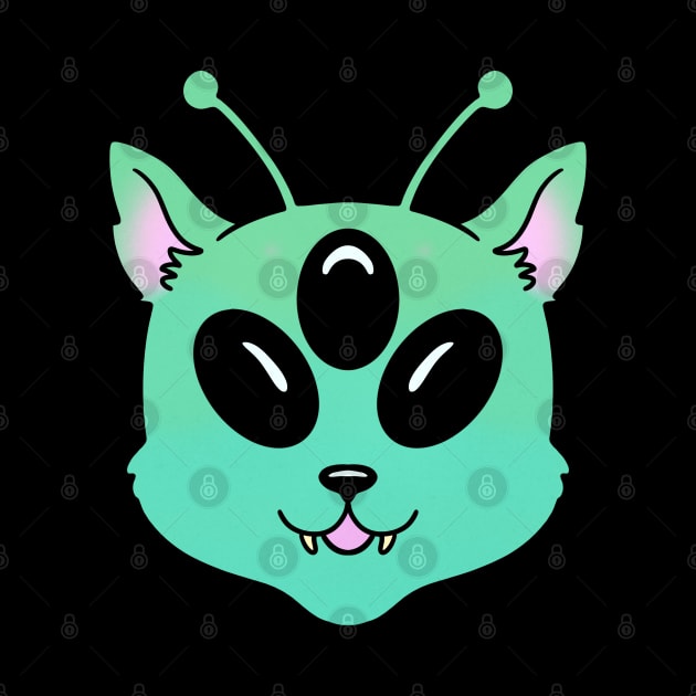 Alien Cat Green Cute Kawaii Animal by Trippycollage