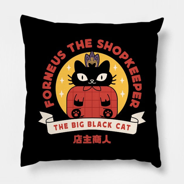 Weirdest Shopkeeper Feline Pillow by Lagelantee