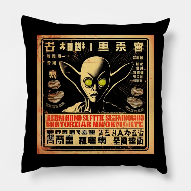 Vintage Japanese Alien UFO | Cool Japanese Sci-Fi Horror #9 Pillow by We Anomaly