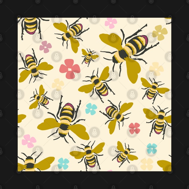 Vintage Honey Bees and Flowers repeat pattern by NattyDesigns