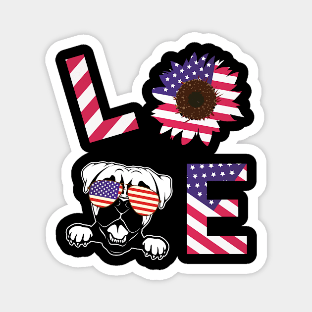 Cool US Flag Sunflowers Glasses Dog Face LOVE Boxer Dog Americans Independence USA July 4th Day Magnet by Cowan79