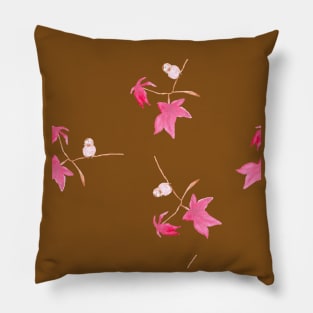 bird, autumn, tree, leaves, forest, animal, plant, nature, pattern, ornament, watercolor, hand drawn, art, painting Pillow