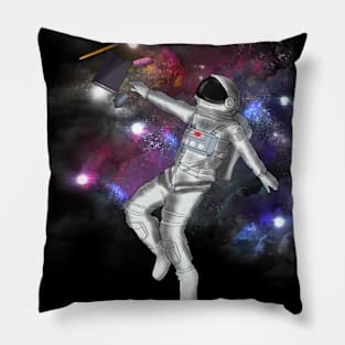 Astronaut Grabbing Art Supplies Pillow