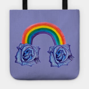 Violet rose with rainbow and clouds Tote