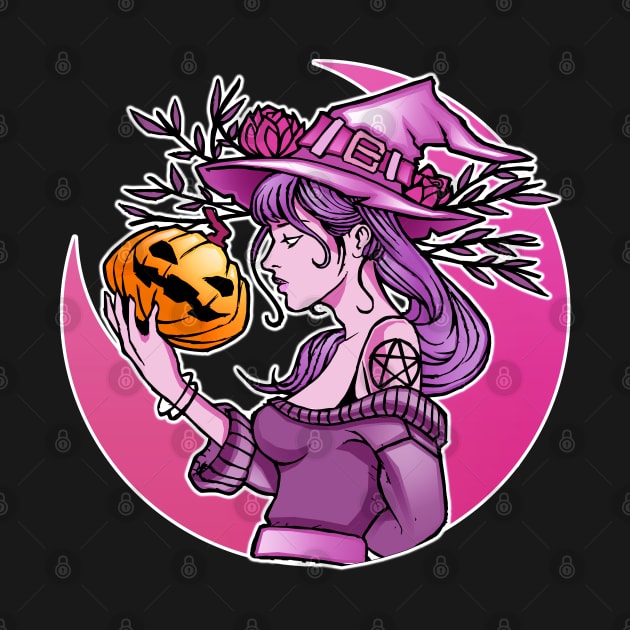 Cute Halloween Witch With Pumpkin and the Moon by dnlribeiro88